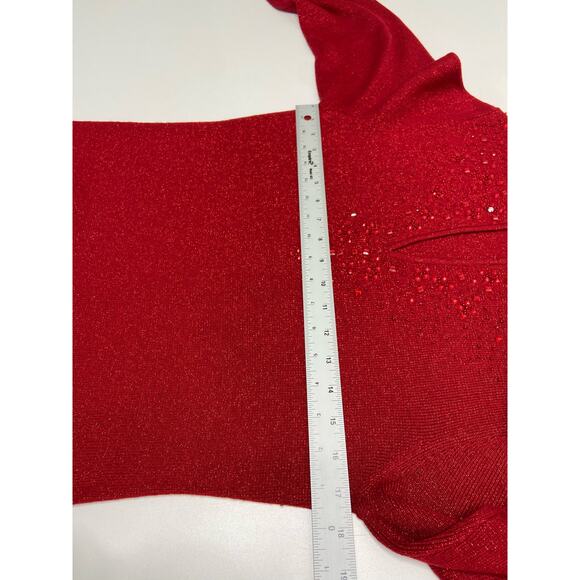 Dressbarn Embellished Rhinestone Sweater Long Sleeve Pullover Christmas Red S - Picture 8 of 10